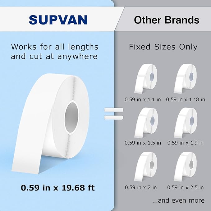 SUPVAN E10 Bluetooth Label Maker Machine with 3 Tapes, Continuous Waterproof Label, Versatile App with 35 Fonts and 1k+ Icons, Inkless Labeler for Home, Kitchen, School, Office Organization, Black