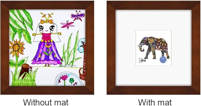 RPJC 8x8 Soild Wood Picture Frame with High Definition Glass Display Pictures 4x4 with Mat or 8x8 Without Mat for Wall Mounting Hanging Photo Frame Brown