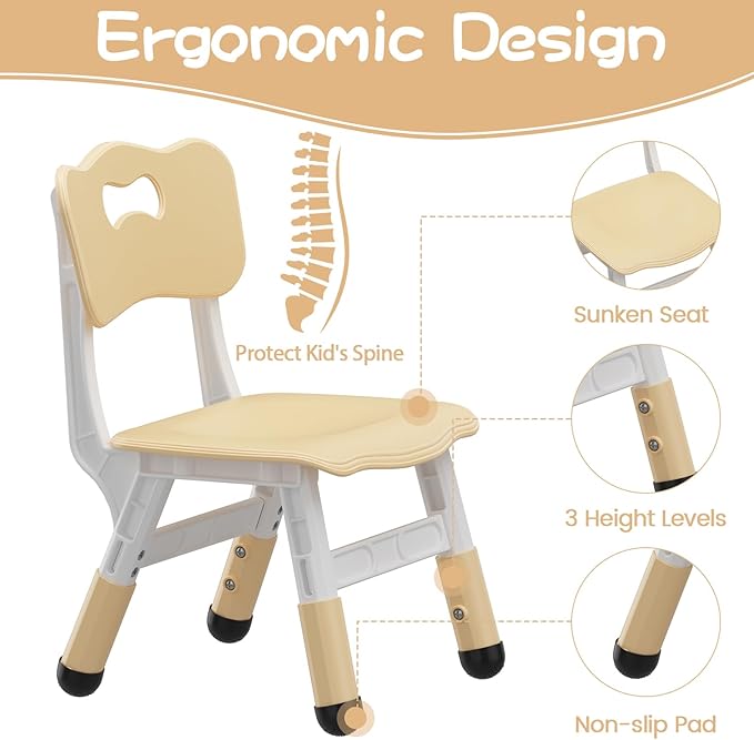 GAOMON Kids Table and 4 Chairs Set, Height Adjustable Toddler Table and Chairs Set for Ages 2-10, Graffiti Desktop, Non-Slip Legs, Children Table for Daycare Home