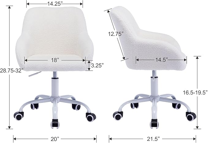 DUOMAY Kids Desk Chair, Faux Fur Upholstered Computer Chair for Boys and Girls, Cute Study Swivel Height Adjustable Arm Chair for Child, White