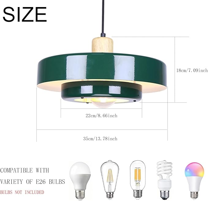 Green Pendant Light Vintage Light Fixtures, Metal Pendant Lights Kitchen Island, Modern Chandelier Pendant Light Fixture for Bedroom Hotel Dining Room Living Room Kitchen