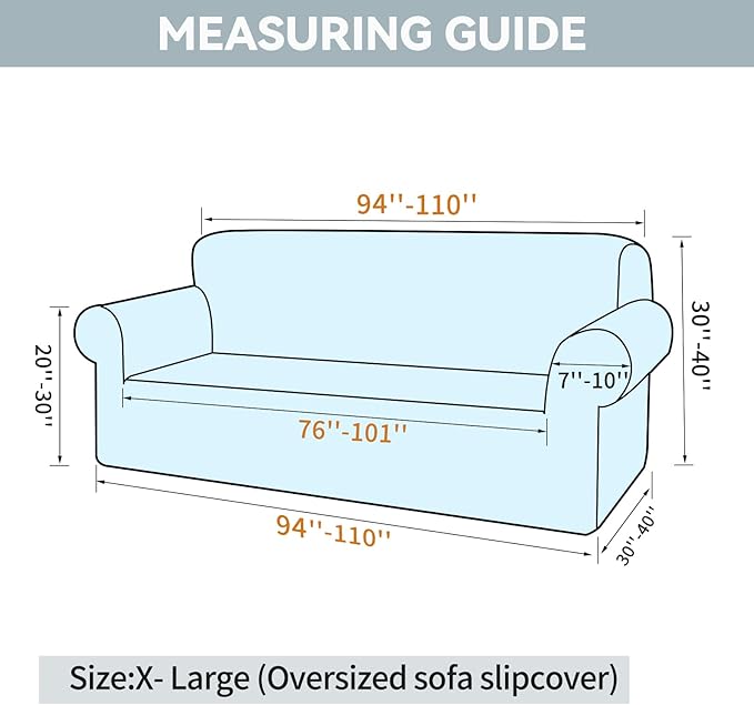 LURKA Stretch Oversized Sofa Slipcovers 1 Piece Couch Covers for 3 Cushion Couch Sofa Furniture Protector Full Sofa Covers with Elastic Bottom for Kids and Pet (X-Large, Grey)