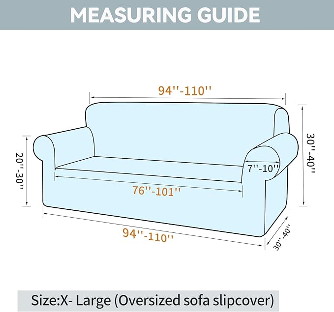 LURKA Stretch Oversized Sofa Slipcovers 1 Piece Couch Covers for 3 Cushion Couch Sofa Furniture Protector Full Sofa Covers with Elastic Bottom for Kids and Pet (X-Large,Peacockblue