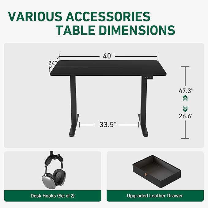FEZIBO 40 x 24 Inches Standing Desk with Drawer, Adjustable Height Electric Stand up Desk with Storage, Sit Stand Home Office Desk, Ergonomic Computer Desk, Black