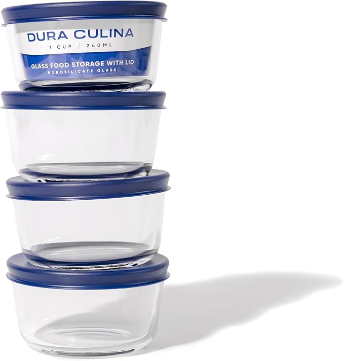 8-Piece Glass Food Storage Containers Set (4 Containers + 4 BPA-Free Lids) | 7-Ounce, Leakproof | Microwave, Freezer, Oven & Dishwasher Safe | Ideal for Meal Prep & Pantry Organization