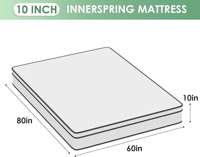 PayLessHere 10 Inch Innerspring Queen Mattress Medium Firm Hybrid Mattress with Removable Cover CertiPUR-US Certified Bed-in-a-Box Pressure Relief Foam Mattress,White