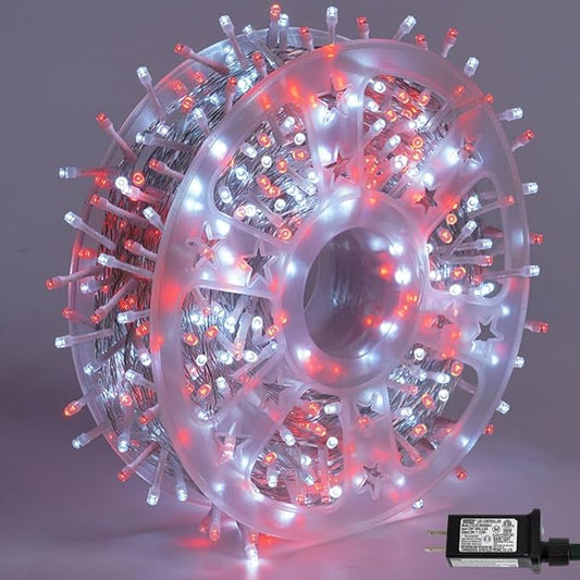 QITONG Red and White Christmas Light Outdoor Waterproof, 165ft 500 LED Clear Wire String Lights Plug-in, 8 Modes Christmas Tree Light Indoor