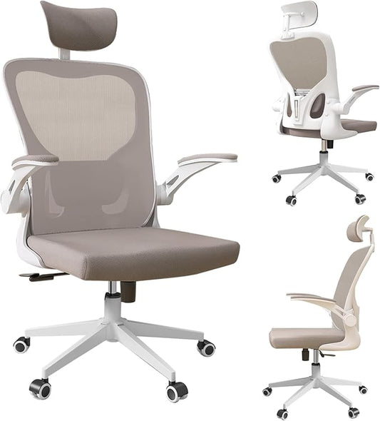 Ergonomic Office Chair, High Back Desk Chair with 2D Headrest, Mesh Office Chair with Flip-Up Arms, Up&Down Lumbar Support, 90-135° Tilt Lock Big and Tall Computer Desk Chairs for Office Home