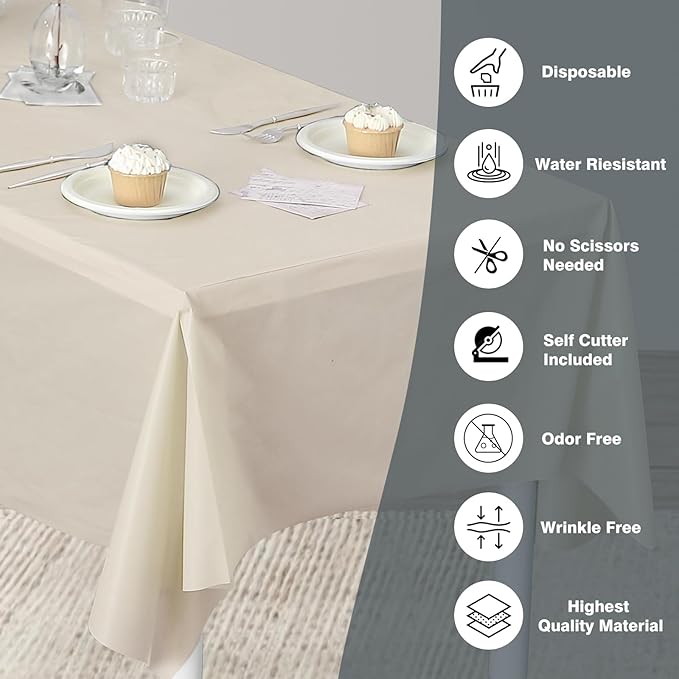 Craft And Party, 54 in x 100 feet Plastic Table Cover Roll for Party, Banquet, Picnic, Kids Activities for Any Size and Shape Table (Ivory, 54" x 100ft)