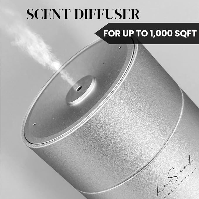 Aroma Scent Diffuser Starter Kit for Up to 1000SQ. FT. Coverage - 120ML Waterless Essential Oil Scent Included - Luxury Aroma Diffuser Ideal for Home, Office & Hotel (Silver, Escapade)
