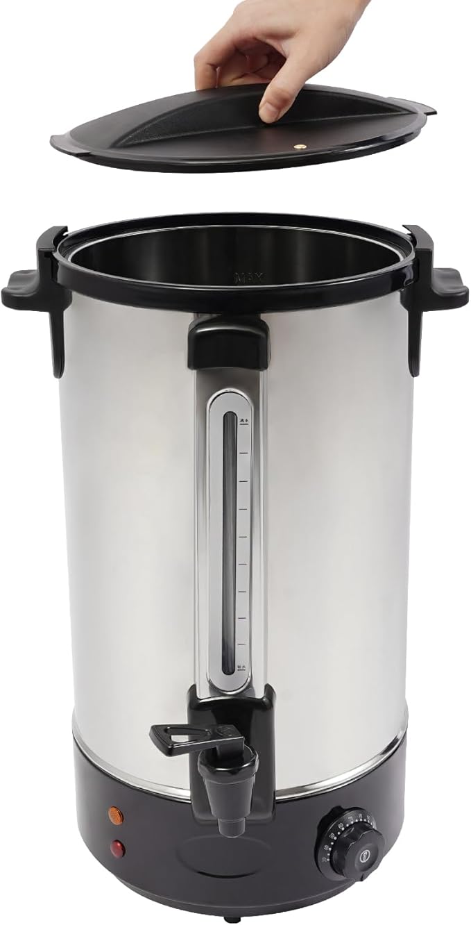 Electric Hot Water Dispenser 160 Cups Commercial Coffee Percolator & Beverage Dispenser w/Temperature Control, Stainless Steel Coffee Urn for Coffee & Tea