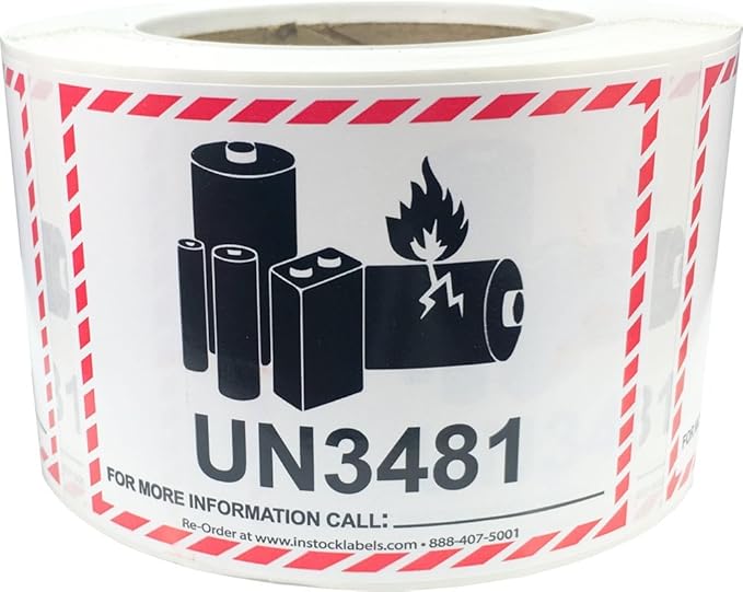 InStockLabels Lithium-Ion Battery Caution Label Stickers, 500 Labels, 3.25 x 4.25 Inch - Fragile Stickers for Shipping & Moving Lithium Ion Batteries, Strong Adhesive Safety Shipping Labels