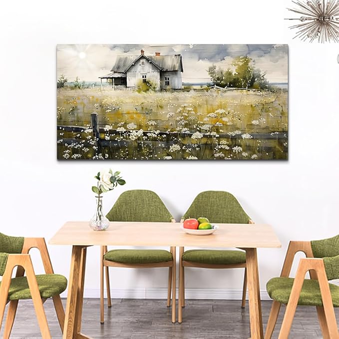 FUHAIHUA Large Modern Wall Decor For Living Room Canvas Wall Art For Office Bedroom Wall Decorations Art Watercolor Paintings Rural Landscape Pictures Mural Artwork Farmhouse Home Decor 24x48 In