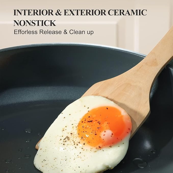 Nonstick Ceramic Frying Pan with Lid, Non Toxic Skillet, Healthy Egg & Omelet & Chef's Pan, PTFE PFOA & PFAS Free, Induction Compatible (8Inch W/L)