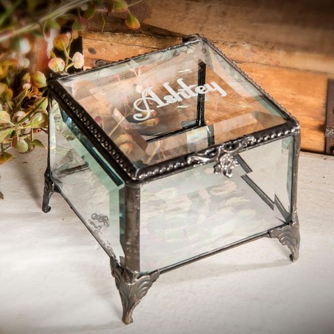 Personalized Engraved Jewelry Box Decorative Vanity Display Stained Glass Keepsake -J Devlin Box EB217-1 (Clear Beveled)