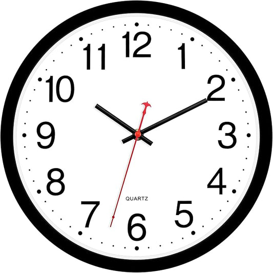 Foxtop 14 Inch Wall Clock Modern Silent Non-Ticking Quartz Battery Operated Round Analog Classic Black Wall Clock for Classroom School Office Living Room Bedroom Home
