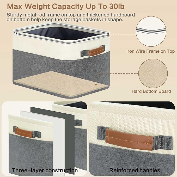 GhvyenntteS Large Fabric Storage Baskets for Shelves with Metal Frame Opening & Hard Bottom Board, Collapsible Fabric Storage Bins for Shelves with Handles (15x11x9.6 Inch, 6 Pack, Grey)
