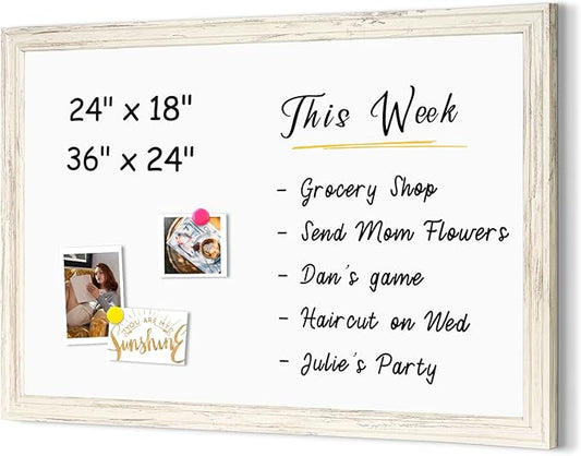 4 THOUGHT Dry Erase Board, 24 x 36 in Magnetic Whiteboard White Vintage Wood Frame Wall-Mounted White Board Decorative Notice Board for School, Office, Home, 6 Magnets 4 Markers 1 Eraser