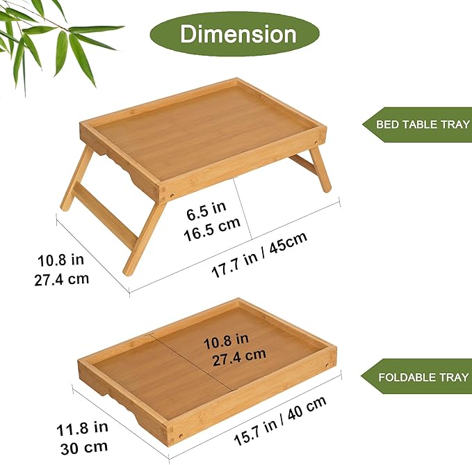 Bed Tray Table for Eating with Folding Legs, Bamboo Breakfast Table in Bed for Eating on Couch, Bed, Laptop Computer Tray(Bamboo, Medium)
