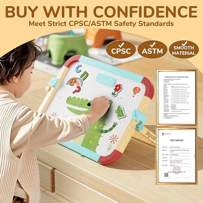 Joycat Wooden Double-Sided Magnetic Tabletop Easel For Kids, No Assembly Needed, 360° Smooth Adjustable Tilt & Anti-Slip Base,3-in-1 Kids Art Easel & station with 65 Accessories,Ideal Gift for Ages 3+