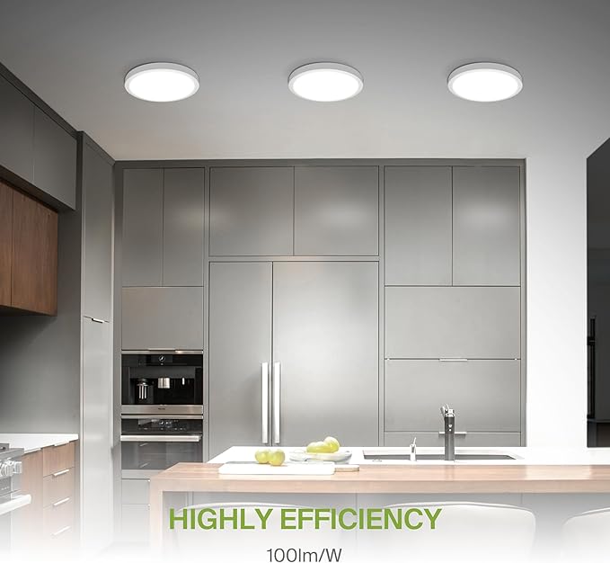 ASD LED 18" Round Flush Mount Ceiling Light Fixture, Low Profile Surface Lighting | 5CCT, Dimmable, Ultra-Thin, ETL Listed | 32W 2600LM 2700-6000K 100-277V | Kitchen, Hallway Lamp | White, 2 Pack