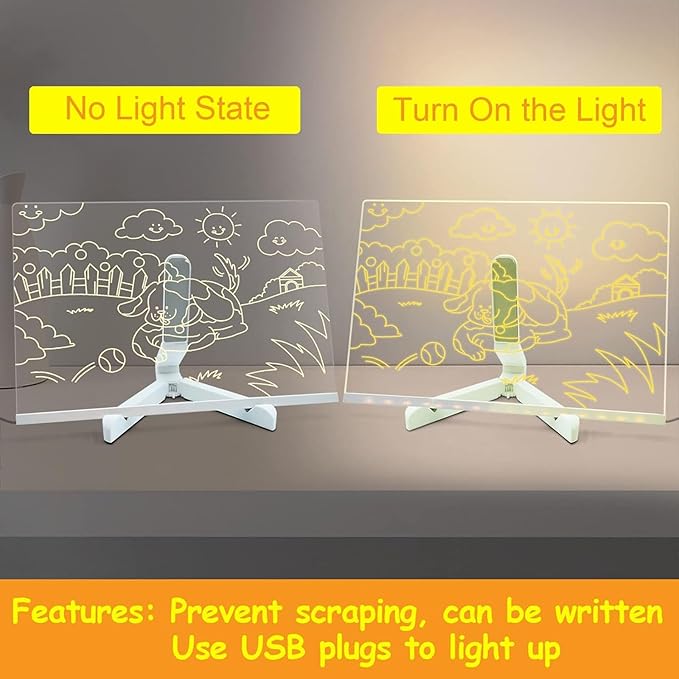 LED Note Board with 7 Colors Pen, Lighted Acrylic Dry Erase Board, 11.8 X 7.9” Glowing Acrylic Message Marker Board, LED Illuminated Drawing Board Light Up Dry Erase Board for Office School Home