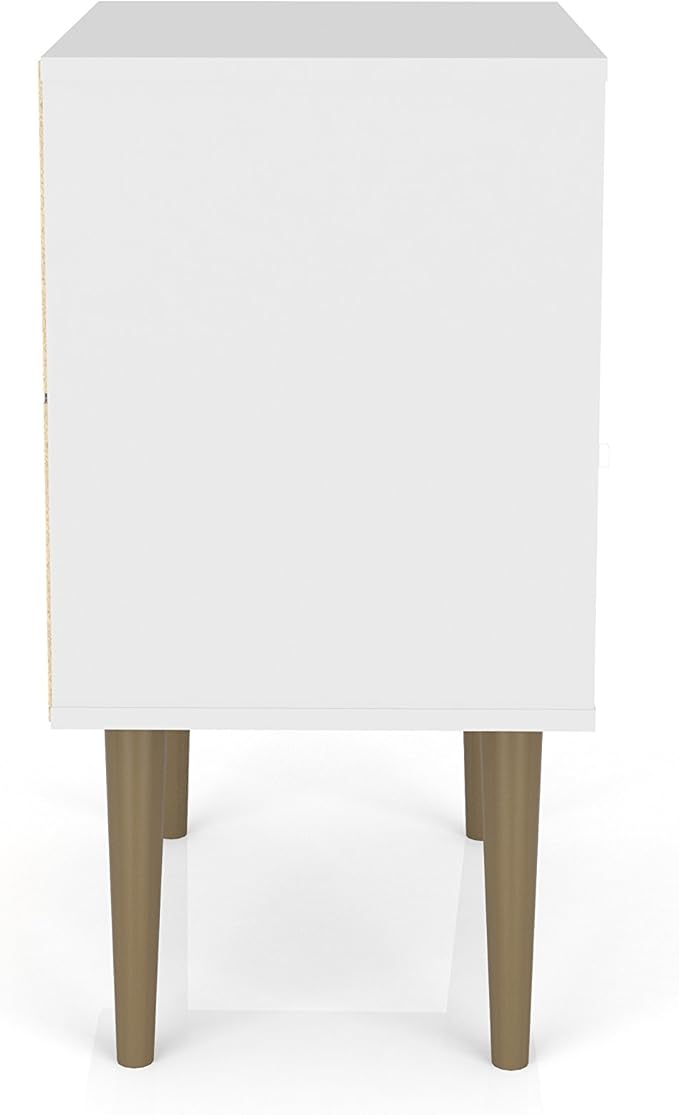 Manhattan Comfort Liberty Mid Century Modern Nightstand with Drawer and Cubby, Bedside Table for Bedroom and Living Room, Night Stand Accent Decor, Easy Assembly, White/Brown