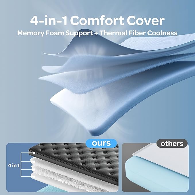 OhGeni 10 Inch Cooling Queen Size Mattress, Hybrid Gel-Infused Memory Foam Bed Mattresses in a Box, Medium Feel Cool Top Fabric, Home Gift for Mom, 3-Zone Design & Reinforced Edge Support, Black