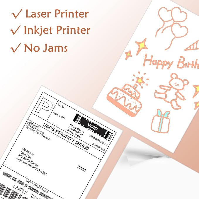 9527 Product Full Sheet Shipping Labels, 8-1/2" x 11" Blank White Sticker Paper, Self Adhesive Address Labels for Laser/Inkjet Printers, 2000 Labels