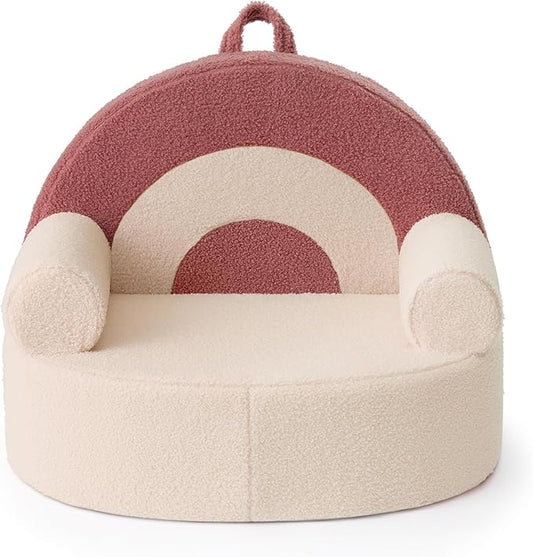 Blissful Diary Toddler Chair Comfy, Foam Kids Chair with Soft Teddy Plush, Toddler Reading Armchair with Cute Arclet Designs- Light Cream