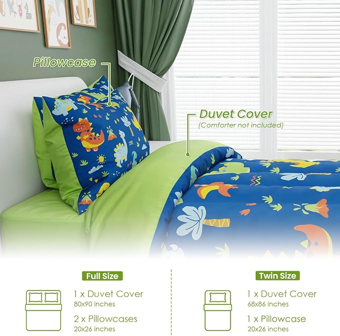 SANDJEST Dinosaur Design Duvet Cover Sets Twin Size for Kids Boys, Include 1 Comforter Cover 68x86 Inches and 1 Pillowcase 20x26 Inches, Comforter Not Included, Gift for Christmas Birthday