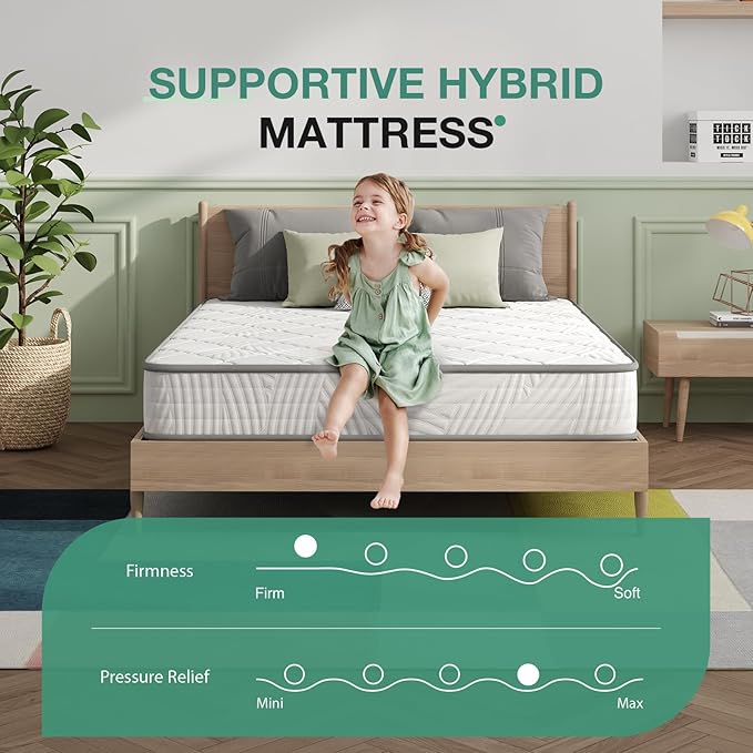 Novilla Full Size Mattress, 8 inch Hybrid Full Mattresses in a Box, Innerspring Mattress for Back Pain Relief, Supportive Mattresses with Comfortable & Breathable Foam, Certipur-Us Certified