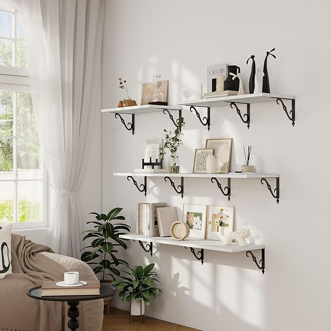 Deep Floating Shelves, 36" W x 12" D Wall Shelves Set of 2, Wide Display Shelf Wall Mounted with Brackets, Bookshelf for Living Room, Bathroom, Bedroom, White