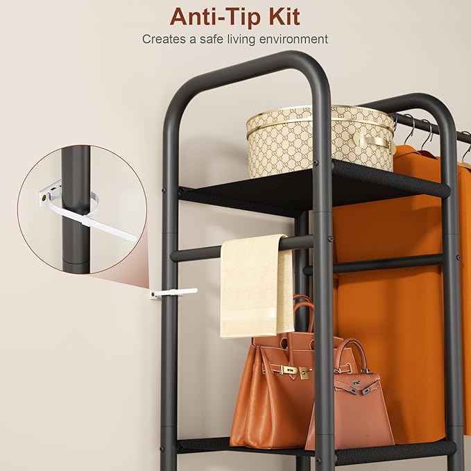 Portable Closets For Hanging Clothes,Wardrobe Closet Racks For Hanging Clothes,Sturdy Clothes Rack Heavy Duty,5-Tier Metal Freestanding Clothing Racks With Shelves, 45" X 16" X 69"