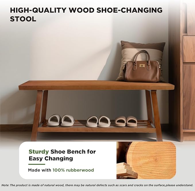 43.3" Farmhouse Solid Wood Bench, Long Rustic Storage Entryway Bench for Indoor, Bedroom,Dining Room, Living Room and Hallway