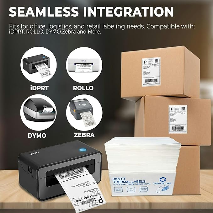 4x6 Thermal Labels (Total of 1000)- 2 Packs of 500 Fanfold Direct Thermal Shipping Labels. Thick, Commercial Grade, Waterproof, Smudge Proof Address & Mailing with Strong Adhesive & Perforated Sticker