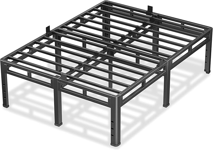 NKZ 24 Inch Queen Size Bed Frame, Metal Bed Frame & Box Spring 2 in 1 Platform with Round Corner Legs, 4000Lbs Heavy Duty Metal Frame, Mattress Slide Stopper, Headboard Hole, Noise-Free, Easy Assembly