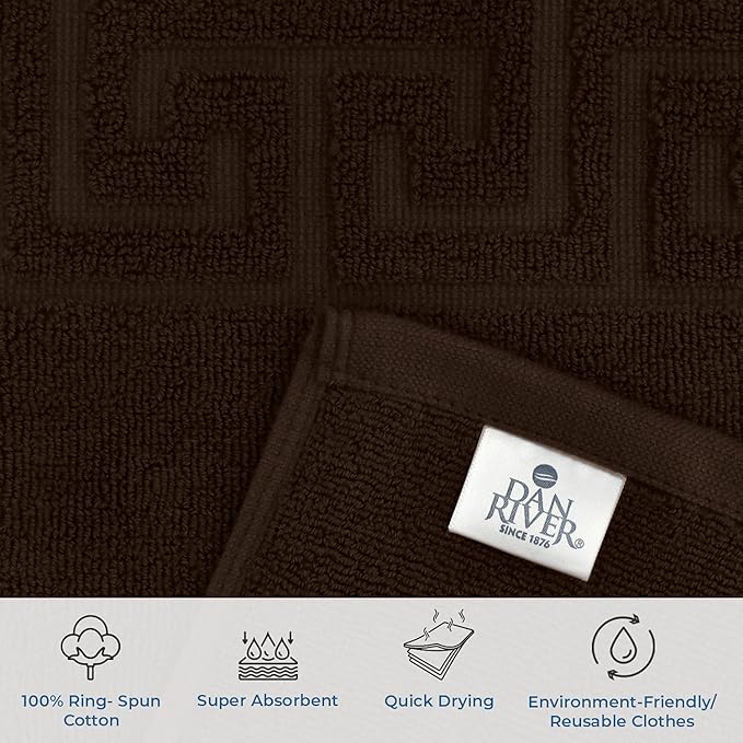 DAN RIVER Greek Bath Mat - Brown, 100% Ring Spun Cotton, Pack of 2, 20x32 inches, 800 GSM, Non-Slip, Absorbent, Quick Drying, Machine Washable Bathroom Floor Mats for Shower, Kitchen & Bath