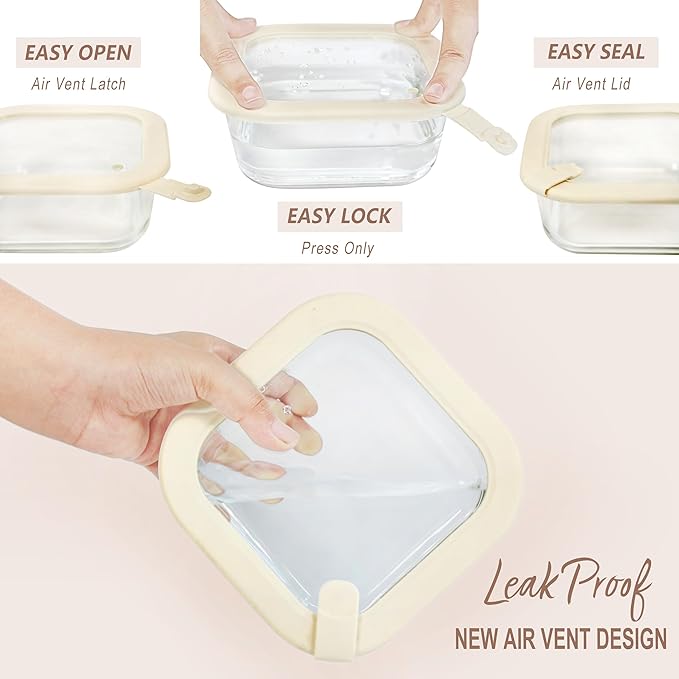 Urban Green Glass Food Storage Containers with Glass Lids, Microwave Safe Food Container Set, Aitight Meal Prep Container Set, LeakProof, 100% Plastic Free, 5 Pack