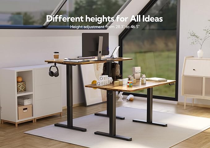 Claiks Electric Standing Desk, Adjustable Height Stand up Desk, 55x24 Inches Sit Stand Home Office Desk with Splice Board, Black Frame/Rustic Brown Top