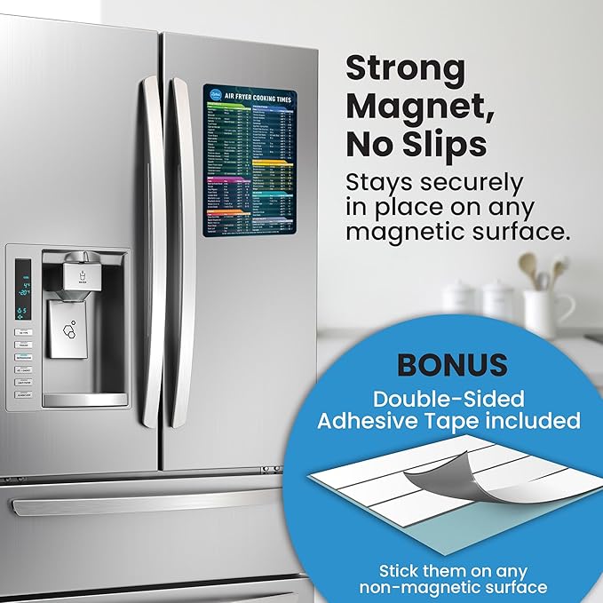 Air Fryer Magnetic Cheat Sheet Set - Air Fryer Accessories Cookbook - Pressure Cooker Magnet Sheet As Seen on The Today Show - Quick Reference Guide for Cooking and Frying (Black and White Bundle)