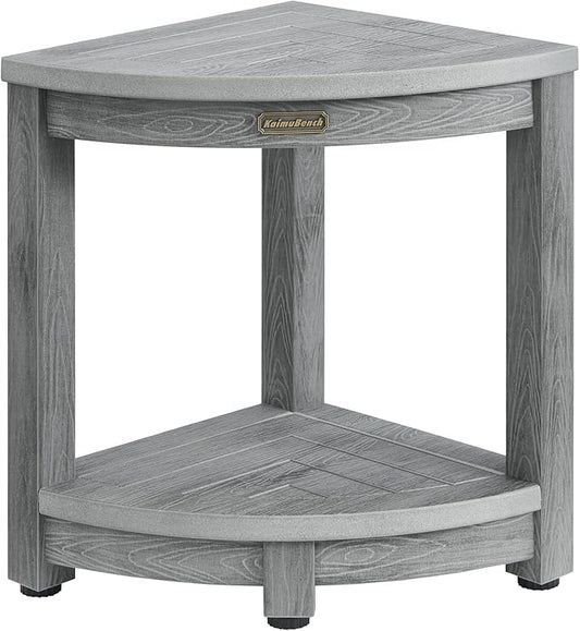 Waterproof Shower Bench for Inside Shower, Gray HDPS Corner Shower Stool for Shaving Legs, Poly Lumber Shower Foot Seat, Plastic Bathroom Shower Bench Seat with Storage Shelf, Non-Slip/No-Maintenance