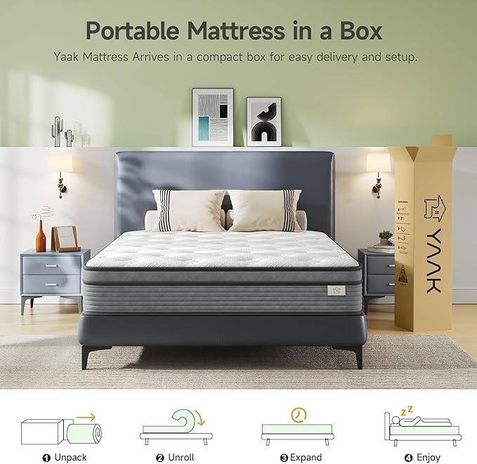 Queen Mattress 10 Inch, Hybrid Mattress Plush in a Box, Individual Pocket Spring Queen Size Bed with Breathable Memory Foam, Pressure Relief, Medium Firm Back Support for Adults