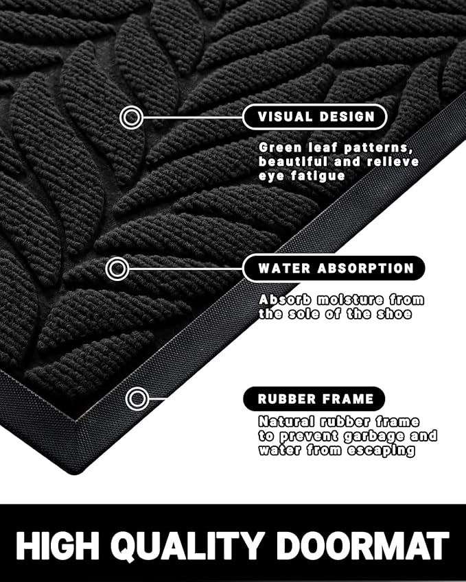 Yimobra Front Door Mat Outdoor Indoor, 29.5x17 All-Season Waterproof Welcome Matt, All-Weather Outside Entrance Mat, Non-Slip Patio Porch Doormat, Low Profile, Fade Resistant, Black