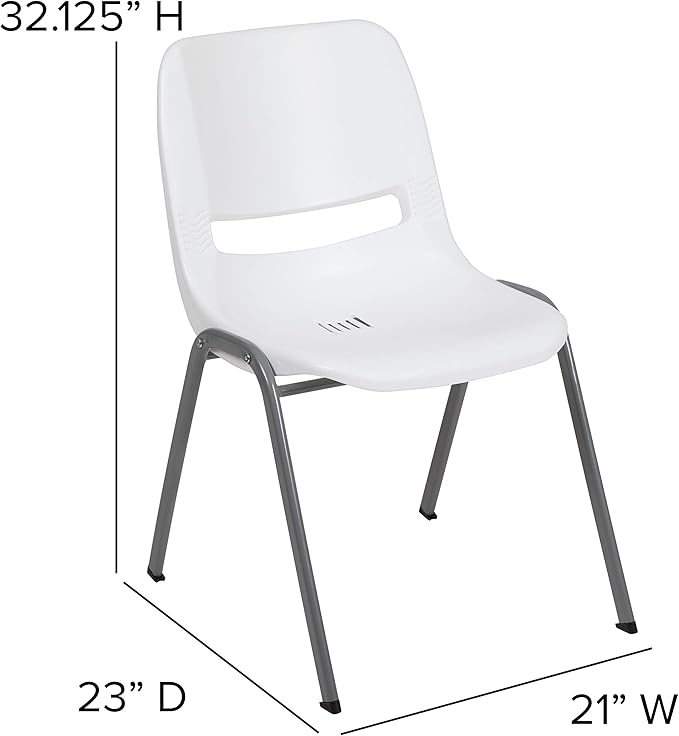 EMMA + OLIVER White Ergonomic Shell Student Stack Chair - Classroom Chair / Office Guest Chair