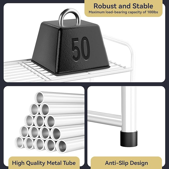 2-Tier 27” Wide Shoe Rack for Closet, Metal Stackable Shoe Shelf Organizer, White