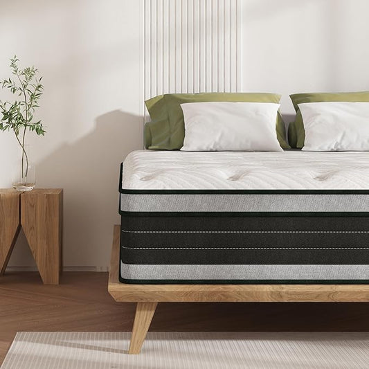 King Mattress, 14 Inch Hybrid Pillow Top King Size Mattresses in a Box with Gel Memory Foam & Individually Pocket Coils, Medium Firm Mattress for Back Pain