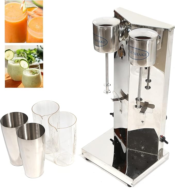 Electric Milkshake Maker, Commercial Stainless Steel Milk Shake Machine, Drink Mixers, 18000r/min & 650ml/Cup, Smoothie Milk Foam Tea Mixer Blender + 2 PP Cups, 180W 110V (2 Head)