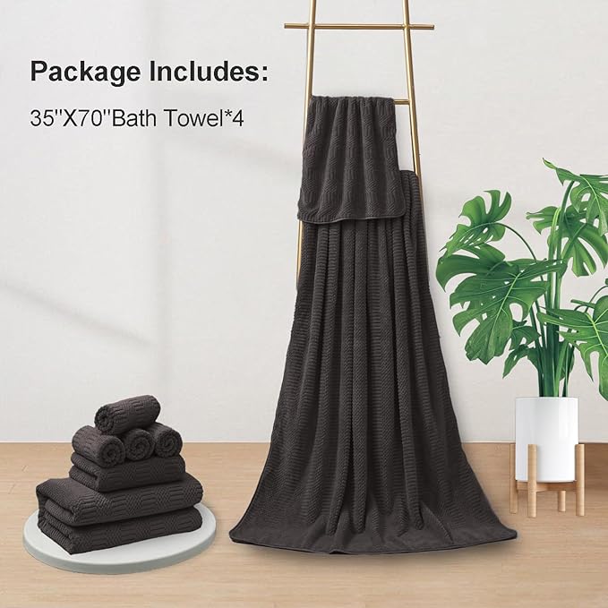 4 Piece Oversized Bath Towels Set 35x70 Inches, Black Brown Extra Large Soft Bath Sheet Chair Towels 600 GSM Highly Absorbent Quick Dry Towels Set for Bathroom Hotel Spa…