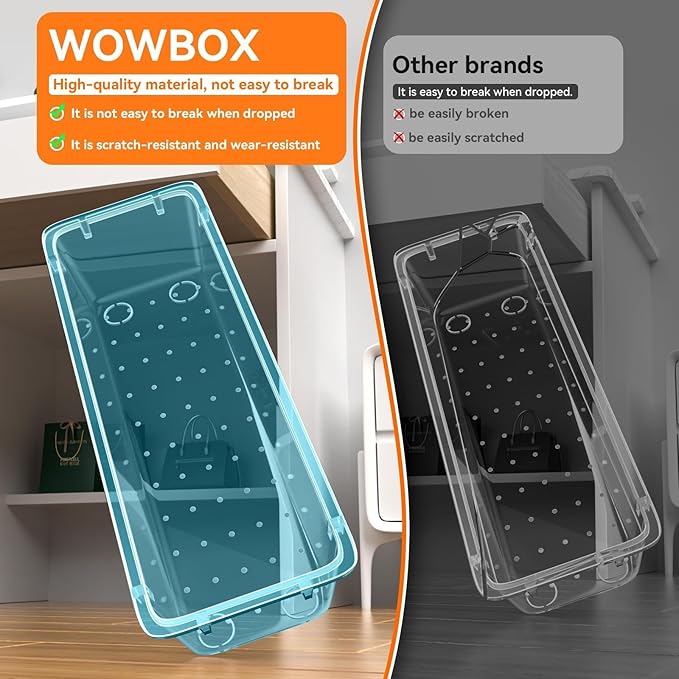 WOWBOX 16 PCS Plastic Drawer Organizer Set, 4 Sizes Desk Drawer Organization and Storage Containers for Makeup, Cosmetics, Jewelry and Gadgets in Kitchen, Bathroom, Bedroom, Office, Clear Sea Blue